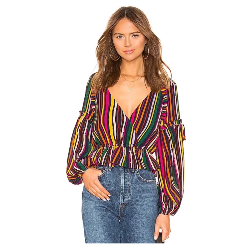 Tularosa Long Sleeve Striped Blouse Cherry Red